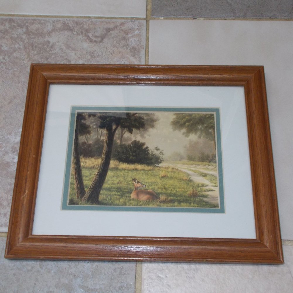 Scenic wildlife print  matted & framed, approximately11 3/4"x9 3/4"